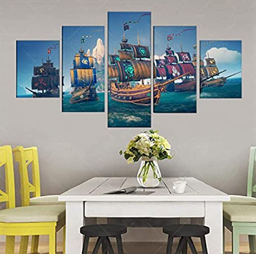 5 piezas de pintura de lienzo de Sea of ​​Thieves, pintura al óleo impresa en HD, carteles de videojuegos, decoración de habitación, impresión de pared para sala de estar, regalos de cumpleaños