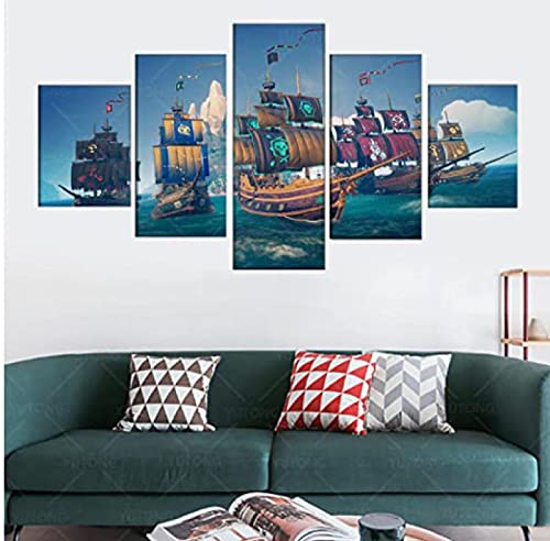 5 piezas de pintura de lienzo de Sea of ​​Thieves, pintura al óleo impresa en HD, carteles de videojuegos, decoración de habitación, impresión de pared para sala de estar, regalos de cumpleaños