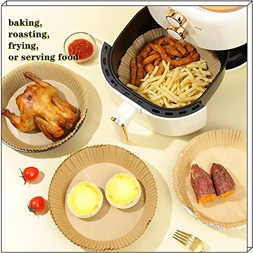 50/100PCS Air Fryer Disposable Paper Liner, Oil-Proof Parchment Round Baking Paper, Non-Stick Air Fryer Liners, Round Without Hole, Suitable for Fryer, Steamer, Microwave Oven (White,50Pcs)