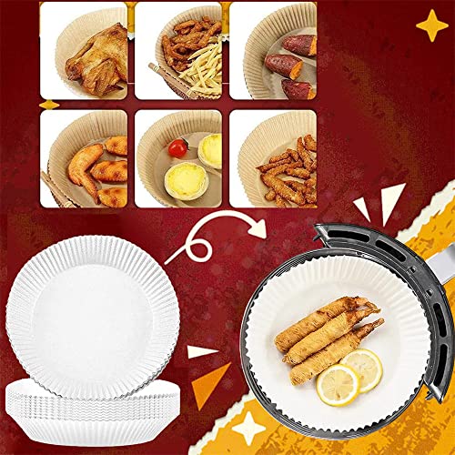 50/100PCS Air Fryer Disposable Paper Liner, Oil-Proof Parchment Round Baking Paper, Non-Stick Air Fryer Liners, Round Without Hole, Suitable for Fryer, Steamer, Microwave Oven (White,50Pcs)