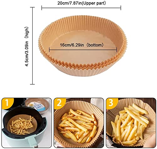 50Pcs Air Fryer Liners, Air Fryer Paper Liner, Natural Air Fryer Parchment Paper, Air Fryer Parchment Paper Liners Non-Stick Disposable, Suitable for Fryer, Steamer, Microwave Oven (Original wood)