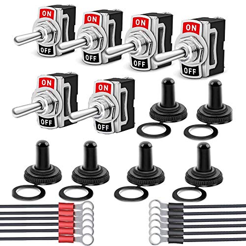 6 piezas Conmutador de Palanca SPST, Interruptor BasculanteAC125V 10A, Interruptor de Palanca ON/OFF 2 Posiciones 2 Pin, Rocker Toggle Switch para Auto Vehiculo Barco,con Tapa Impermeable