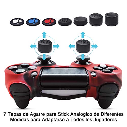 6amLifestyle Funda Protectora Antideslizante de Silicona para Mando PS4, Carcasa para Sony PS4 / PS4 Pro / PS4 Slim Controller (Rojo + Azul 2 Fundas de Mando PS4 + 14 Thumb Grips PS4)