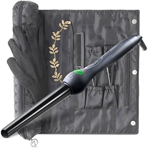 7 Days Juego Hierro Rizador con Accesorios - Plancha 18 mm a 25 mm, Revestimiento de Cerámica, Pantalla LCD, Todos Tipos de Pelo (Negro)