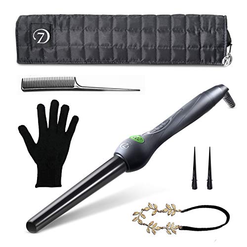 7 Days Juego Hierro Rizador con Accesorios - Plancha 18 mm a 25 mm, Revestimiento de Cerámica, Pantalla LCD, Todos Tipos de Pelo (Negro)