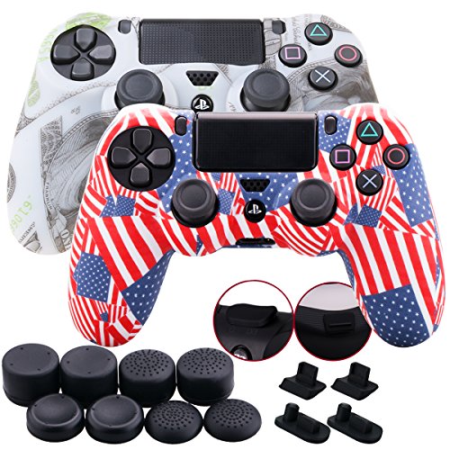 9CDeer 2 Piezas de Silicona Transferencia de Agua Protector Manga Caso Cubrir Piel Cover Skin 8 Thumb Grip 2 Conjuntos de a Prueba de Polvo Enchufe para Mando PS4/Slim/Pro Paquete de 2 US dólares