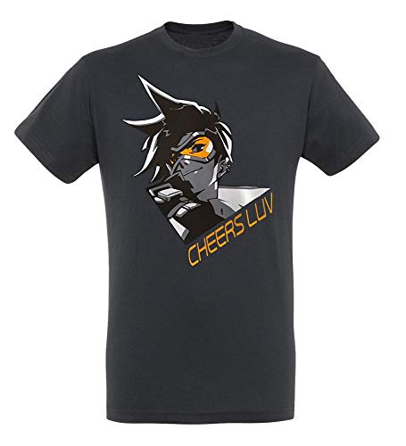 ABYstyle Overwatch Tracer Cheers Luv - Camiseta para hombre, algodón, gris L