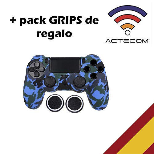 actecom® Funda Carcasa + Grip Silicona Camuflaje Azul Mando Sony PS4 Playstation 4