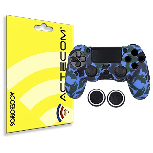 actecom® Funda Carcasa + Grip Silicona Camuflaje Azul Mando Sony PS4 Playstation 4