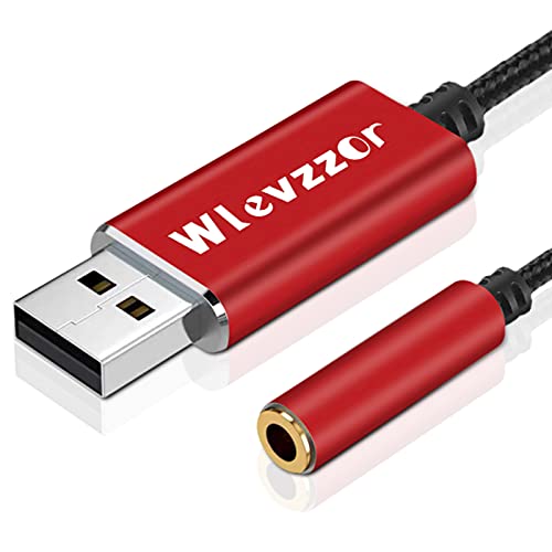 Adaptador de audio USB a conector de 3,5 mm, tarjeta de sonido estéreo con chip incorporado, adecuado para auriculares, PS4, PC, computadora portátil,computadoras de escritorio,altavoz (Rojo)