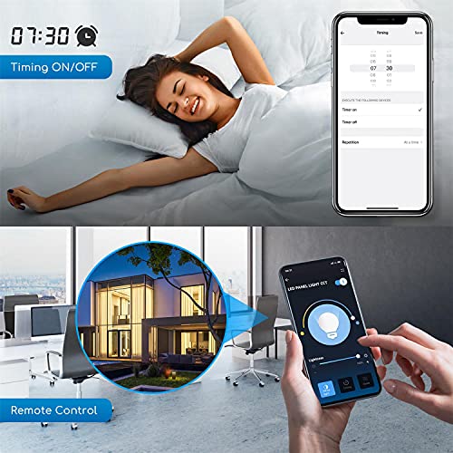 Aigostar Panel LED inteligente WiFi， 32W， CCT. Regulable de luz cálida a blanca 3000 a 6500K， 3200lm， marco color blanco. Compatible con Alexa y Google Home. Panel cuadrado medidas: L595*W595*H25mm