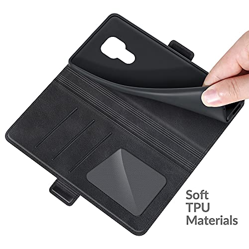 AKC Funda Compatible para Motorola Moto G9 Play/E7 Plus Carcasa Caja Case con Flip Folio Funda Cuero Premium Cover Libro Cartera Magnético Caso Tarjetero y Suporte-Negro