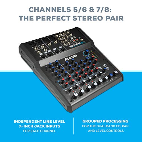 Alesis MultiMix 8 USB FX - Mezclador de estudio compacto de 8 canales con efectos incorporados e interfaz de audio USB para sonido en directo y grabación en estudio doméstico