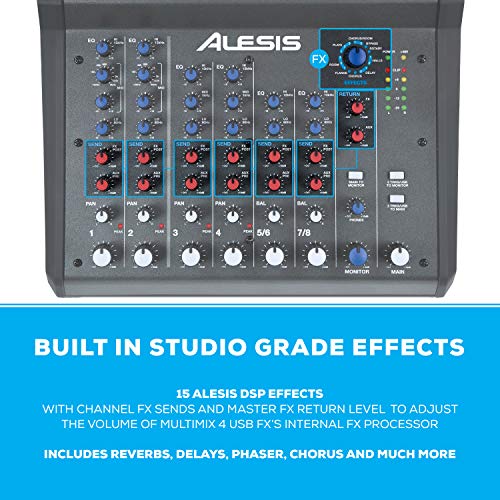 Alesis MultiMix 8 USB FX - Mezclador de estudio compacto de 8 canales con efectos incorporados e interfaz de audio USB para sonido en directo y grabación en estudio doméstico