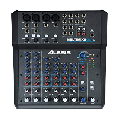 Alesis MultiMix 8 USB FX - Mezclador de estudio compacto de 8 canales con efectos incorporados e interfaz de audio USB para sonido en directo y grabación en estudio doméstico