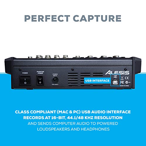 Alesis MultiMix 8 USB FX - Mezclador de estudio compacto de 8 canales con efectos incorporados e interfaz de audio USB para sonido en directo y grabación en estudio doméstico
