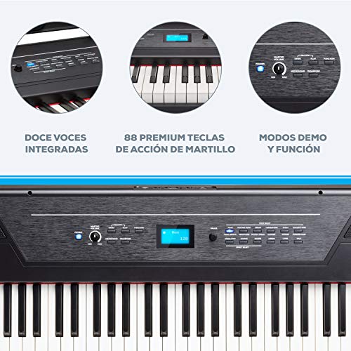 Alesis Recital Pro - Teclado Piano Eléctrico Digital con 88 Teclas de Acción Martillo, 12 Premium Voces y Altavoces incorporados