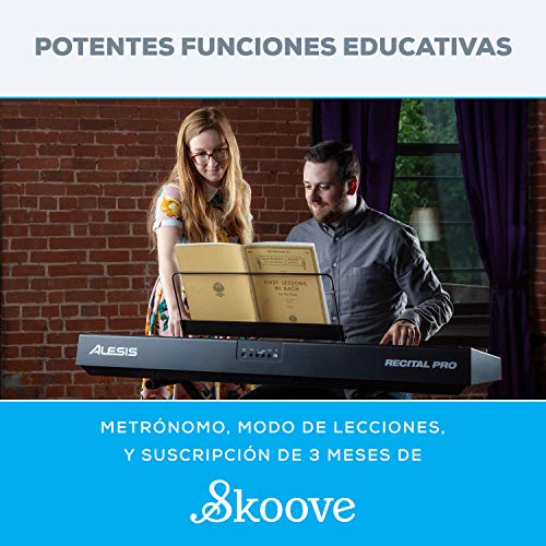 Alesis Recital Pro - Teclado Piano Eléctrico Digital con 88 Teclas de Acción Martillo, 12 Premium Voces y Altavoces incorporados
