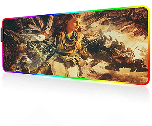 Alfombrillas de ratón Grande Juegos Horizon Zero Dawn, Alfombrilla De Escritorio LED Ordenador Base De Goma Antideslizante RGB, 600X300X4Mm