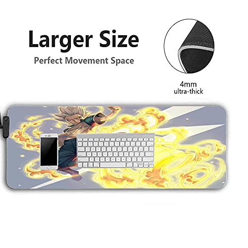 Alfombrillas de ratón Inazuma Eleven Gaming Computer RGB Large Gaming Gamer XXL Alfombra Big Pad Pc Tapete de Escritorio con Retroiluminación 800X300X4 mm