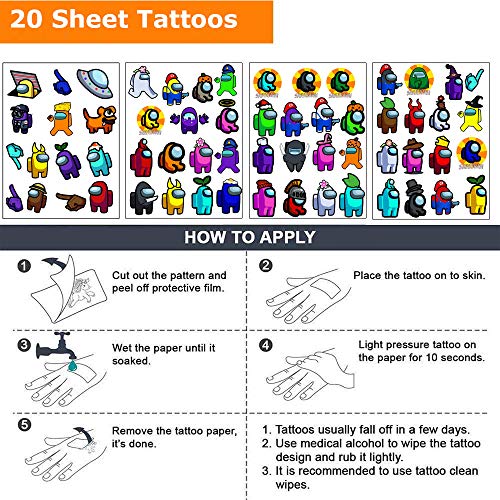 Allber Among Us Party Favors Gifts, Among Us Pegatinas de Tatuajes temporales para fanáticos de los Juegos Suministros de decoración para Fiestas (20 Hojas, más de 300 Estilos)
