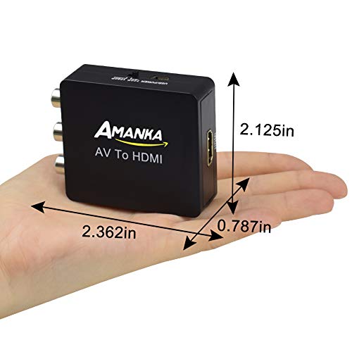 AMANKA Mini Conversor AV a HDMI Convertidor Compuesto RCA CVBS Transformar Señal Audio y Vídeo Adaptador Soporte PAL/NTSC Interruptor, Full HD 3D 1080P, Negro