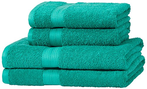 Amazon Basics - Juego de toallas (colores resistentes, 2 toallas de baño y 2 toallas de manos), color verde