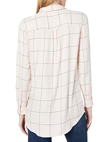 Amazon Brand - Daily Ritual Women's Soft Rayon Slub Twill Long-Sleeve Popover Tunic, Pink Shadow Windowpane , Large