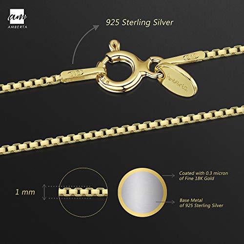 Amberta - Collar para Mujer con Cadena de Eslabón Cuadrado en Plata de Primera Ley 925 Chapada en Oro 18 Quilates: 45 cm de largo y 1 mm de ancho