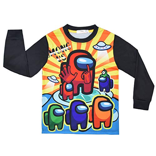 Among Us Juego de pijama para niños y niñas, manga larga, ropa de dormir y pantalones, Negro 3, 4-5 Años