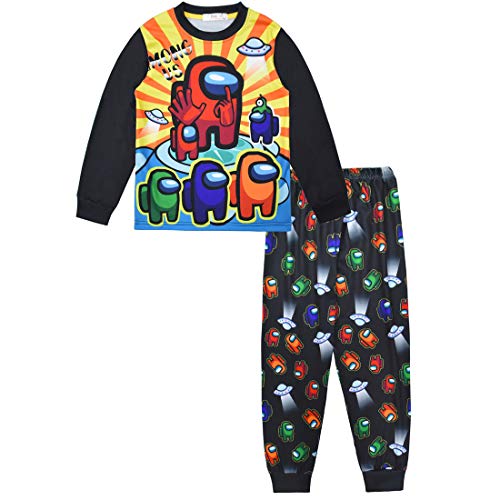 Among Us Juego de pijama para niños y niñas, manga larga, ropa de dormir y pantalones, Negro 3, 4-5 Años