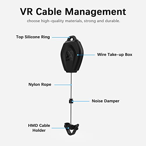 AMVR [Pro Version] Gestión de cables VR, 6 paquetes de sistema de polea de techo retráctil para Oculus Quest/Quest 2/Rift/Rift S/Valve Index/HTC Vive/Vive Pro/HP Reverb G2/PSVR Link Cable (negro)