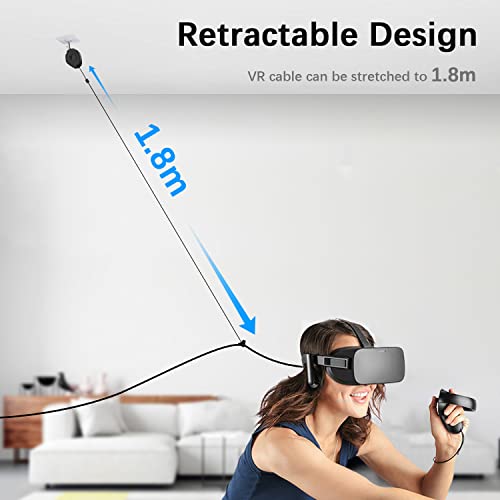 AMVR [Pro Version] Gestión de cables VR, 6 paquetes de sistema de polea de techo retráctil para Oculus Quest/Quest 2/Rift/Rift S/Valve Index/HTC Vive/Vive Pro/HP Reverb G2/PSVR Link Cable (negro)