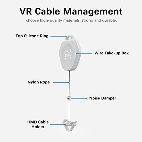 AMVR VR Cable Management, 6 Paquetes de Sistema de polea de Techo retráctil para Oculus Quest / Quest 2 / Rift / Rift S / Valve Index / HTC Vive / Vive Pro / HP Reverb G2 Cable de conexión (Blanco)