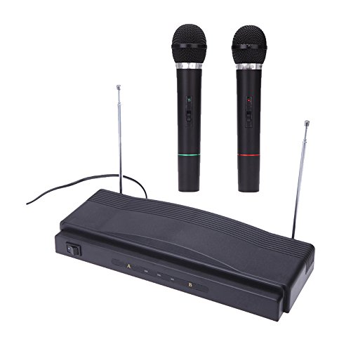 Andoer® Estudio Inalámbrico Mic Sistema de Micrófono Remoto Kit FM Transmisor Receptor con Cable de Audio para KTV Enseñanza Mostrar