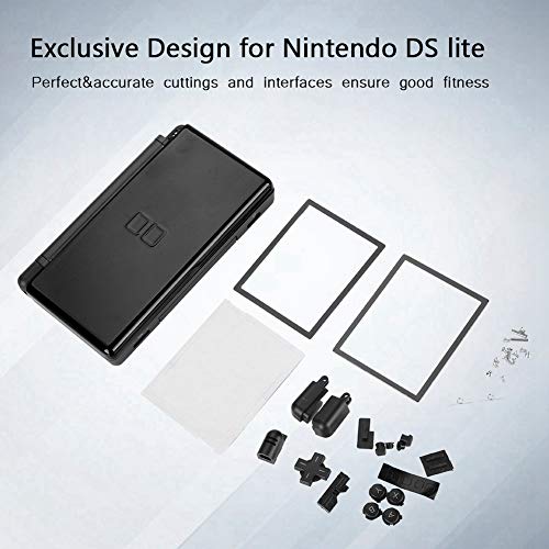 Annadue Reemplazo Superior Shell para Nintendo DS Lite - Consola de Juegos portátil Cubierta de la Caja Protectora Kit de Piezas de reparación Completo(Negro)