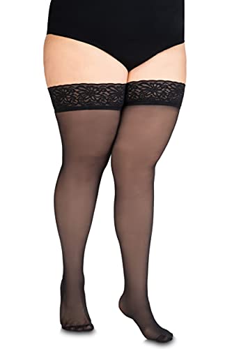 Annes styling Sila 40 Denier - Medias de nailon para mujer, con encaje y muslo, con silicona invisible, Nerón, Large