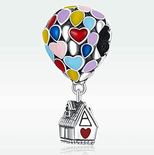 Annmors Abalorios Charms Up House&Air Balloon Colgante de Cuentas Plata de Ley 925 con Compatible con Europeo Pulsera Collar,Charms de Festival Cumpleaños Para Mujer Niña