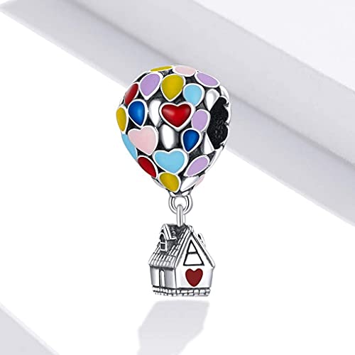 Annmors Abalorios Charms Up House&Air Balloon Colgante de Cuentas Plata de Ley 925 con Compatible con Europeo Pulsera Collar,Charms de Festival Cumpleaños Para Mujer Niña