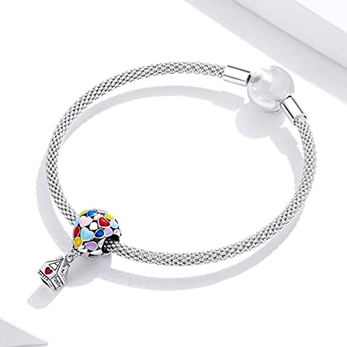 Annmors Abalorios Charms Up House&Air Balloon Colgante de Cuentas Plata de Ley 925 con Compatible con Europeo Pulsera Collar,Charms de Festival Cumpleaños Para Mujer Niña