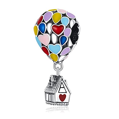 Annmors Abalorios Charms Up House&Air Balloon Colgante de Cuentas Plata de Ley 925 con Compatible con Europeo Pulsera Collar,Charms de Festival Cumpleaños Para Mujer Niña