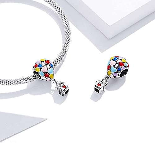Annmors Abalorios Charms Up House&Air Balloon Colgante de Cuentas Plata de Ley 925 con Compatible con Europeo Pulsera Collar,Charms de Festival Cumpleaños Para Mujer Niña