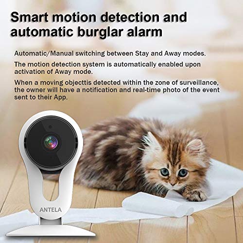 ANTELA Cámaras Vigilancia Wifi 1080P Compatible Con Alexa, Cámara IP Wifi Interior Con Visión Nocturna, Audio Bidireccional, Detección De Movimiento, Ranura Para Memorias SD, Almacenamiento En La Nube