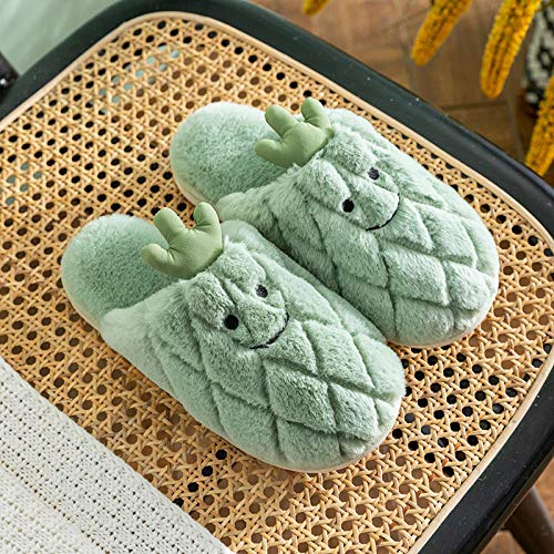 Antideslizante Pantuflas de Interior y Exterior Cálido y Confortable Zapatillas Fruit Lovely Pineapple Ladies Mujer Zapatillas de algodón-Green,35-36