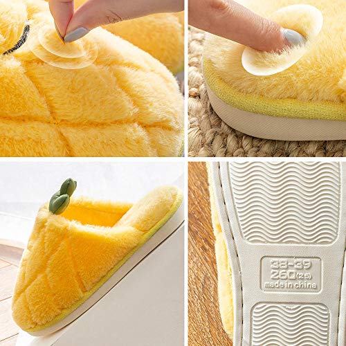 Antideslizante Pantuflas de Interior y Exterior Cálido y Confortable Zapatillas Fruit Lovely Pineapple Ladies Mujer Zapatillas de algodón-Green,35-36