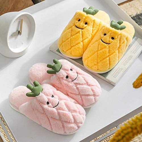 Antideslizante Pantuflas de Interior y Exterior Cálido y Confortable Zapatillas Fruit Lovely Pineapple Ladies Mujer Zapatillas de algodón-Green,35-36