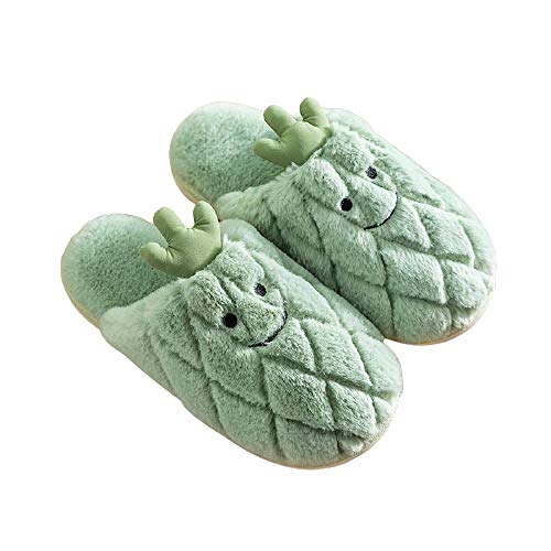 Antideslizante Pantuflas de Interior y Exterior Cálido y Confortable Zapatillas Fruit Lovely Pineapple Ladies Mujer Zapatillas de algodón-Green,35-36