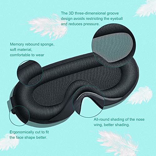 Antifaz para dormir,3D Mascarilla para dormir con tapón de oído y Ajustable Correa Venda,100% bloquea ​la luz máscara Ajustable Correa Máscara de ojos suave transpirable Antifaz de Viaje