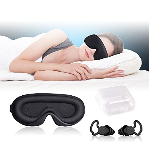 Antifaz para dormir,3D Mascarilla para dormir con tapón de oído y Ajustable Correa Venda,100% bloquea ​la luz máscara Ajustable Correa Máscara de ojos suave transpirable Antifaz de Viaje