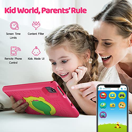 ANYWAY.GO 10.1 Pulgadas Tablet Niños, Android 10.0 Tablet Infantil, Pantalla IPS HD, 2GB + 32GB, QuadCore, Kidoz Preinstalado, WiFi, Bluetooth, Doble Cámara Tablet PC Juegos Educativos (Pink)